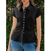 image:imageCicy Bell Womens Summer Button Down Shirts Short Sleeve Slim Fit Petite Ruched Cotton Blouses Cute Going Out Tops Black
