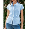 image:imageCicy Bell Womens Summer Button Down Shirts Short Sleeve Slim Fit Petite Ruched Cotton Blouses Cute Going Out Tops Light Blue