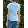 image:imageCicy Bell Womens Summer Button Down Shirts Short Sleeve Slim Fit Petite Ruched Cotton Blouses Cute Going Out Tops Light Blue