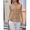 image:imageCicy Bell Womens Summer Sleeveless Blazer Vests Dressy Button Down Fitted Round Neck Waistcoat Work Office Suit Tops