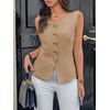 image:imageCicy Bell Womens Summer Sleeveless Blazer Vests Dressy Button Down Fitted Round Neck Waistcoat Work Office Suit Tops