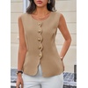 image:imageCicy Bell Womens Summer Sleeveless Blazer Vests Dressy Button Down Fitted Round Neck Waistcoat Work Office Suit Tops