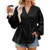 image:imageCicy Bell Womens Button Down Shirts Pleated V Neck Puff Long Sleeve Dressy Tops Loose Fit Casual Cute BlouseBlack