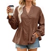 image:imageCicy Bell Womens Button Down Shirts Pleated V Neck Puff Long Sleeve Dressy Tops Loose Fit Casual Cute BlouseBrown