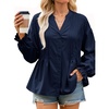 image:imageCicy Bell Womens Button Down Shirts Pleated V Neck Puff Long Sleeve Dressy Tops Loose Fit Casual Cute BlouseNavy