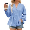 image:imageCicy Bell Womens Button Down Shirts Pleated V Neck Puff Long Sleeve Dressy Tops Loose Fit Casual Cute BlouseSky Blue