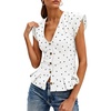 image:imageCicy Bell Womens Deep V Neck Vest Tops Cap Sleeve Cropped Ruffle Shirts Button Up Cotton Fitted BlousePolka Dot White