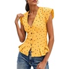 image:imageCicy Bell Womens Deep V Neck Vest Tops Cap Sleeve Cropped Ruffle Shirts Button Up Cotton Fitted BlousePolka Dot Yellow