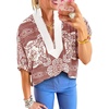 image:imageCicy Bell Womens Floral Color Block V Neck Blouses Puff Sleeve Boho TopsBurgundy