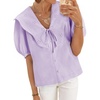 image:imageCicy Bell Womens Peter Pan Collar Button Down Shirts Puff Short Sleeve Summer Casual Eyelet Tops Cotton Loose Fit BlousesPale Purple