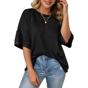 image:imageCicy Bell Womens Oversized TShirts Summer Crew Neck Half Sleeve Tunic Tops Casual Loose Fit Basic Tee ShirtBlack