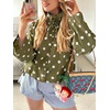 image:imageCicy Bell Womens Polka Dot Short Trench Coat Cropped Button Down Stand Collar Jackets Long Sleeve Fall OuterwearArmy Green