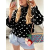 image:imageCicy Bell Womens Polka Dot Short Trench Coat Cropped Button Down Stand Collar Jackets Long Sleeve Fall OuterwearBlack