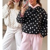 image:imageCicy Bell Womens Polka Dot Short Trench Coat Cropped Button Down Stand Collar Jackets Long Sleeve Fall OuterwearBlack