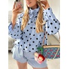 image:imageCicy Bell Womens Polka Dot Short Trench Coat Cropped Button Down Stand Collar Jackets Long Sleeve Fall OuterwearBlue