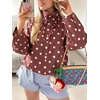 image:imageCicy Bell Womens Polka Dot Short Trench Coat Cropped Button Down Stand Collar Jackets Long Sleeve Fall OuterwearBrown