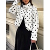 image:imageCicy Bell Womens Polka Dot Short Trench Coat Cropped Button Down Stand Collar Jackets Long Sleeve Fall OuterwearWhite