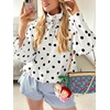 image:imageCicy Bell Womens Polka Dot Short Trench Coat Cropped Button Down Stand Collar Jackets Long Sleeve Fall OuterwearWhite