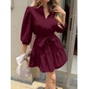 image:imageCicy Bell Womens Puff 34 Sleeve Mini Dresses Bow Tie Waist V Neck Casual Trendy Ruffle Tiered Short Dress