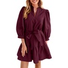 image:imageCicy Bell Womens Puff 34 Sleeve Mini Dresses Bow Tie Waist V Neck Casual Trendy Ruffle Tiered Short Dress