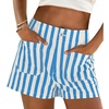 image:imageCicy Bell Womens Summer Striped Boxer Shorts Casual High Waisted Wide Leg Lounge Short Pants Beach Vacation Bottoms Blue