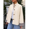 image:imageCicy Bell Womens Cropped Short Trench Coat Single Breasted Ruffle Stand Collar Jackets Fall Lightweight OuterwearApricot