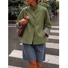 image:imageCicy Bell Womens Cropped Short Trench Coat Single Breasted Ruffle Stand Collar Jackets Fall Lightweight OuterwearArmy Green