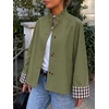 image:imageCicy Bell Womens Cropped Short Trench Coat Single Breasted Ruffle Stand Collar Jackets Fall Lightweight OuterwearArmy Green