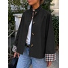 image:imageCicy Bell Womens Cropped Short Trench Coat Single Breasted Ruffle Stand Collar Jackets Fall Lightweight OuterwearBlack