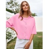 image:imageCicy Bell Womens Half Sleeve Cardigan Sweaters Button Oversized Outfits  CroppedLightweightRibbed Knit Loose Fit Versatile for Summer FallPink