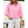 image:imageCicy Bell Womens Half Sleeve Cardigan Sweaters Button Oversized Outfits  CroppedLightweightRibbed Knit Loose Fit Versatile for Summer FallPink