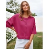 image:imageCicy Bell Womens Half Sleeve Cardigan Sweaters Button Oversized Outfits  CroppedLightweightRibbed Knit Loose Fit Versatile for Summer FallRose Red
