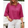 image:imageCicy Bell Womens Half Sleeve Cardigan Sweaters Button Oversized Outfits  CroppedLightweightRibbed Knit Loose Fit Versatile for Summer FallRose Red