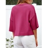 image:imageCicy Bell Womens Half Sleeve Cardigan Sweaters Button Oversized Outfits  CroppedLightweightRibbed Knit Loose Fit Versatile for Summer FallRose Red