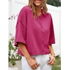 image:imageCicy Bell Womens Half Sleeve Cardigan Sweaters Button Oversized Outfits  CroppedLightweightRibbed Knit Loose Fit Versatile for Summer FallRose Red