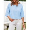 image:imageCicy Bell Womens Half Sleeve Cardigan Sweaters Button Oversized Outfits  CroppedLightweightRibbed Knit Loose Fit Versatile for Summer FallSky Blue