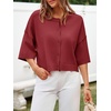 image:imageCicy Bell Womens Half Sleeve Cardigan Sweaters Button Oversized Outfits  CroppedLightweightRibbed Knit Loose Fit Versatile for Summer FallWine Red