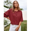 image:imageCicy Bell Womens Half Sleeve Cardigan Sweaters Button Oversized Outfits  CroppedLightweightRibbed Knit Loose Fit Versatile for Summer FallWine Red