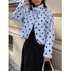 image:imageCicy Bell Womens Polka Dot Short Trench Coat Cropped Stand Collar Jackets  Loose Fit Long Sleeve Fall Outerwear Button Down Adjustable Drawstring Side PocketsBlue