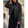 image:imageCicy Bell Womens Polka Dot Short Trench Coat Cropped Stand Collar Jackets  Loose Fit Long Sleeve Fall Outerwear Button Down Adjustable Drawstring Side PocketsBlack