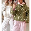 image:imageCicy Bell Womens Polka Dot Short Trench Coat Cropped Stand Collar Jackets  Loose Fit Long Sleeve Fall Outerwear Button Down Adjustable Drawstring Side PocketsArmy Green