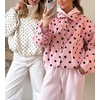 image:imageCicy Bell Womens Polka Dot Short Trench Coat Cropped Stand Collar Jackets  Loose Fit Long Sleeve Fall Outerwear Button Down Adjustable Drawstring Side PocketsPink