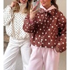 image:imageCicy Bell Womens Polka Dot Short Trench Coat Cropped Stand Collar Jackets  Loose Fit Long Sleeve Fall Outerwear Button Down Adjustable Drawstring Side PocketsBrown