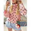 image:imageCicy Bell Womens Polka Dot Short Trench Coat Cropped Stand Collar Jackets  Loose Fit Long Sleeve Fall Outerwear Button Down Adjustable Drawstring Side PocketsPink