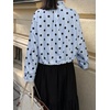 image:imageCicy Bell Womens Polka Dot Short Trench Coat Cropped Stand Collar Jackets  Loose Fit Long Sleeve Fall Outerwear Button Down Adjustable Drawstring Side PocketsBlue