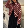 image:imageCicy Bell Womens Polka Dot Short Trench Coat Cropped Stand Collar Jackets  Loose Fit Long Sleeve Fall Outerwear Button Down Adjustable Drawstring Side PocketsBrown