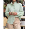 image:imageCicy Bell Womens Ruffle Striped Button Down Shirts Puff Long Sleeve Blouses  Trendy Casual Loose Fit Fall Tops Stand CollarArmy Green