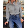 image:imageCicy Bell Womens Ruffle Striped Button Down Shirts Puff Long Sleeve Blouses  Trendy Casual Loose Fit Fall Tops Stand CollarBlack