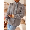 image:imageCicy Bell Womens Ruffle Striped Button Down Shirts Puff Long Sleeve Blouses  Trendy Casual Loose Fit Fall Tops Stand CollarBlack
