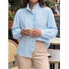 image:imageCicy Bell Womens Ruffle Striped Button Down Shirts Puff Long Sleeve Blouses  Trendy Casual Loose Fit Fall Tops Stand CollarBlue